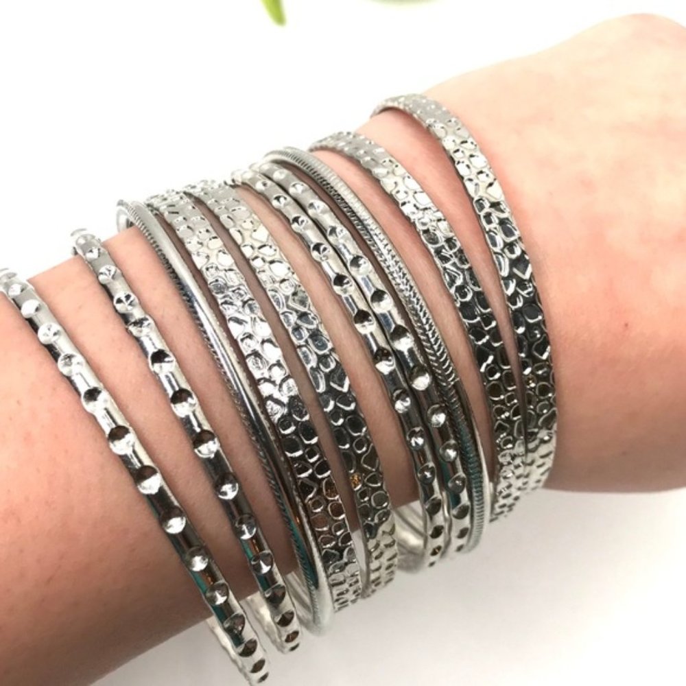 10pc Beautiful Silver Patterned Bangles Bracelet - image 5